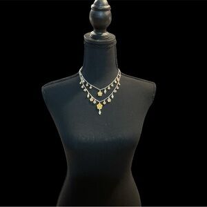 TWO LAYER YELLOW ENAMEL AND SILVER DOUBLE STRAND NECKLACE